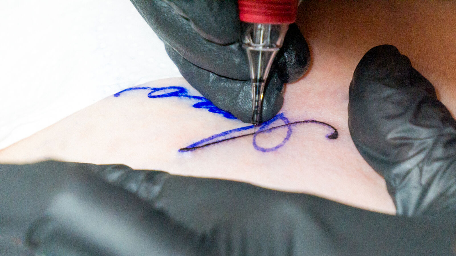 Paula tattooing in the studio